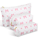 Xuniea 3 Pcs Corduroy Makeup Bag Set for Women Coquette Bow Cosmetic Pouch Preppy Pencil Case Large Toiletry Bags Portable Trave