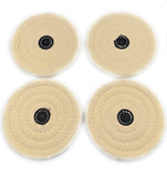 Fozti Polishing White Muslin Cloth Buff 4 x50 Folds 4pcs Stitched Buffing Wheel with Leather Hub to Polish & Buff Gold, Silver