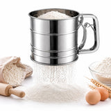 3 Cup Flour Sifter Stainless Steel, Fine Mesh Flour Sieve with Easy Squeeze Handle, Manual Handheld Flour Strainer for Baking, P