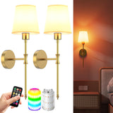 Battery Operated Wall Sconces Set of Two, Rechargeable Wall Light with Remote Control, Dimmable 1800K-6000K LED Wall Lamp, 9 Col