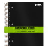5 Subject Spiral Notebook, Black Poly Cover, College Rule, 200 Sheet Notebook With 4 DoubleSided Pocket Dividers, 11 X 8.5 Inch