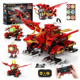 HOGOKIDS 5-in-1 Dragon Robot Building Toys with 6 Lighting Colors & 5 Light Effects - 354PCS Remote & App Control Robots Toy Set