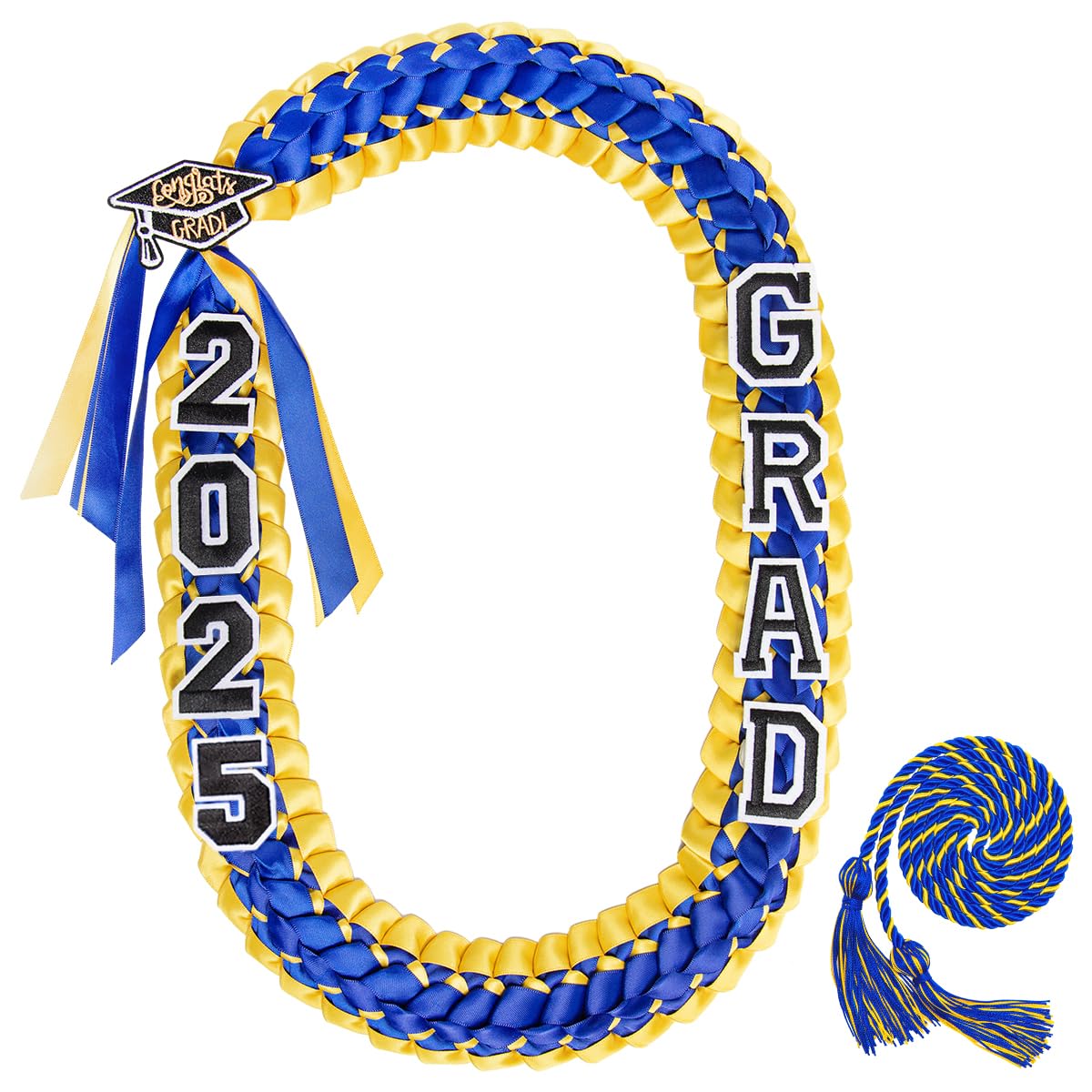ALKB 11 Pcs Graduation Leis, Grad Decor with Honor Cord Class of 2025 Gifts for Women/Man Blue + Yellow