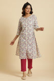 W For Woman Ecru Cotton Kurta With Multi-Coloured Floral Print_23Auw10113-121064_L_12