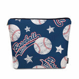 Kalygon Baseball Makeup Organizer Bag Cosmetic Bag For Men Women, Sports Ball Softball Baseball Blue Travel Toiletry Bag Flax Ma