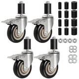 4-Inch Heavy-Duty Expanding Stem Casters with Brake - Prep Table Casters Set of 4, Fit 7/8 to 1-5/8 ID Tube Pipe Legs for Stainl
