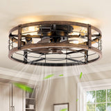 LEDIARY 20 Caged Ceiling Fan with Light and Remote, Low Profile Flush Mount Fandelier, Black Gold Bladeless Enclosed Small Fan 