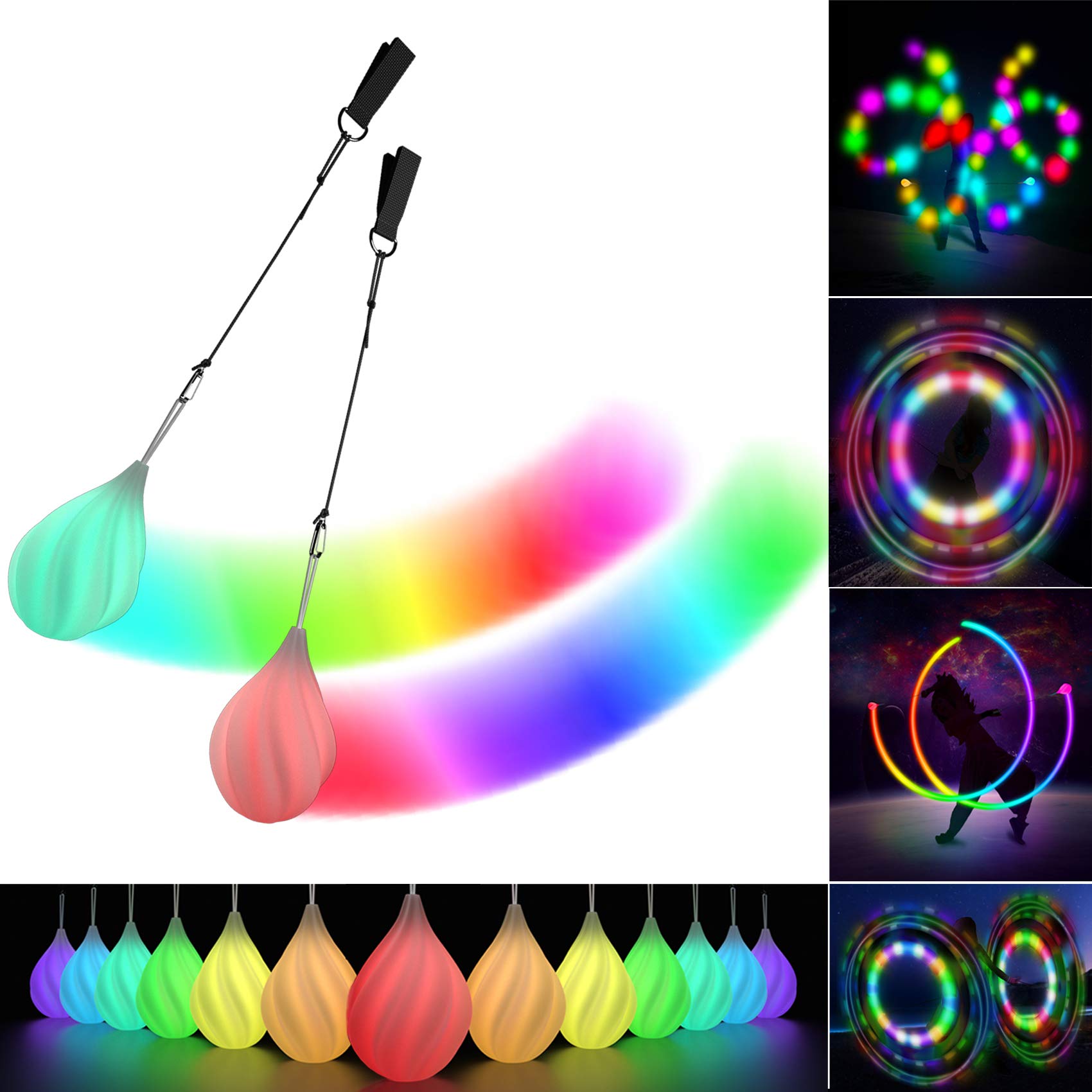 LED Poi Balls Set for Children and Adults - Luminous Premium Toy for Beginners & Professionals | LED Pois Kids Juggling | Juggli