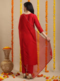 Anni Designer Women'S Rayon Blend Straight Embroidered Kurta With Pant & Dupatta (Sharbati Red_S_Red_Small),Red,S,,,