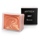 Arteza Metallic Watercolor Paint, Bronze A708, Set of 2 Half Pans, Pearl Paint, Vibrant and Pearlescent Hues, for Illustrations,