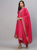 Anni Designer Women'S Cotton Blend Solid Anarkali Kurta With Pant & Dupatta (Panchali-Rani_M_Pink_Medium),Pink,M,Cotton Blend,Anarkali,Dupatta