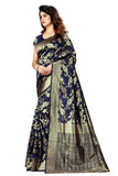 Sugathari Womens Banarasi Saree Pure Kanjivaram Silk Saree Soft New Ladies 2023 Design Wear Sarees Latest Cotton Party Sari Collections With Blouse Piece For Wedding Sadi (Sam Pari-37 Navy Blue)