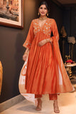 Anni Designer Women'S Rayon Viscose Anarkali Embroidered Kurta With Pant & Dupatta (Kanakam Orange-Vks02_M_Orange_Medium),Orange,M,Rayon,Anarkali,