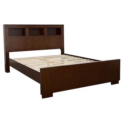 Coaster Home Furnishings Jessica Contemporary Wood Queen Size Led Storage Bookcase Bed Frame Platform Bed 47-Inch Headboard Cappuccino 200719Q