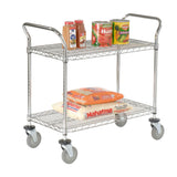 Nexel Heavy Duty 2 Tier Wire Shelf Rolling Utility Cart, 5 Polyurethane Wheel Brake Casters, 18W x 36L x 39H, Adjustable, NSF Ap