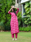 Anni Designer Women'S Cotton Blend Straight Printed Kurta With Pant (Chandar Pink_L_Pink_Large),Pink,L,,,