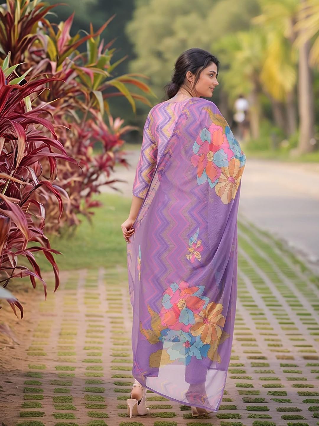 Anni Designer Women'S Rayon Viscose Straight Printed Kurta With Pant & Dupatta (Zaggu Purple-Vks02_L_Purple_Large),Purple,L,Rayon,Regular,