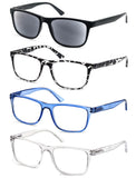 OLOMEE Reading Glasses +2.25 Oversized Large Square Men Sunglasses Readers 4 PackComfy Lightweight Cool Eyeglasses for Reading F