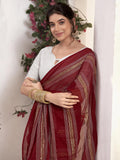 Satrani Women'S Georgette Zari Work Ready To Wear Saree With Unstitched Blouse Piece (14Rs132N_Maroon)