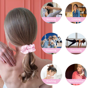 Satin Scrunchies Set of 12 - Elastic Silk Bubble for Girls, Pink Hair Accessories and Valentine's Day Gifts