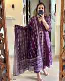 Anni Designer Women'S Rayon Viscose Printed Anarkali Kurta With Pant & Dupatta (Jarry Wine-Vks01_Xl_Wine_X-Large),Wine,XL,,,