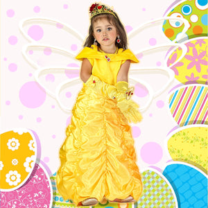 Aoiviss Princess Dress for Girls Off Shoulder Layered Yellow Princess Dress Up Clothes with Accessories Halloween Cosplay