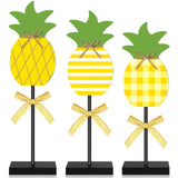 Yuntau 3 Pieces Summer Theme Wood Tabletop Decor Pineapple Tall Standing Wood Block Sign Set Pineapple Table Centerpiece Farmhou