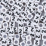 Yiizzxin 200pcs Square White Number 2 Beads for Bracelets,Single Digit 2 Acrylic Cube Bead,6x6mm Number Beads for Jewelry Making
