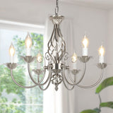6-Light Farmhouse Candle Chandelier for Living Room, Rustic Industrial Pendant Ceiling Light fixture, Brushed Nickle Modern Ceil