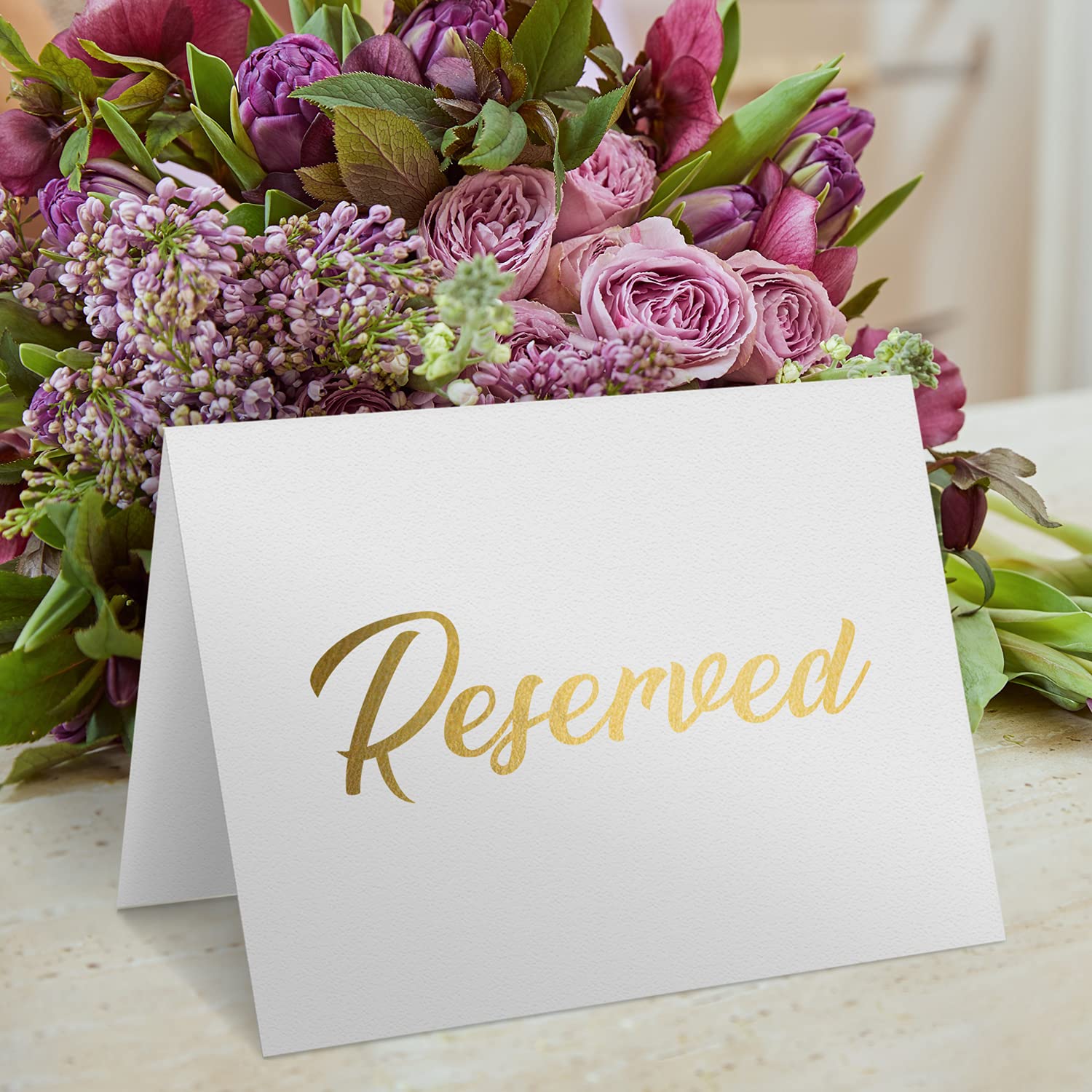 10 Pack Gold Reserved Table Signs for Wedding Party Restaurant - Double Sided Reserved Table Signs - Gold Reserved Signs for Tab
