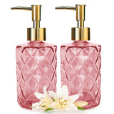 YTDTKJ Pink Glass Soap Dispenser, 12Oz Bathroom Shower Conditioner Dispenser Set with Gold Pump, Refillable Kitchen Liquid Soap 