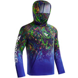 Rodeel UPF 50+ Mens Long Sleeve Performance Fishing Hiking Shirt with Mask UV Neck Gaiter Hoodie Royal Blue