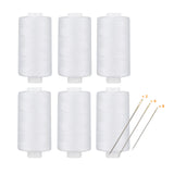 Simthread All Purpose Thread Polyester White, 6 Bobbins 400 Yards Each with 16 Needles for Hand Sewing, and Thread for Quilting 
