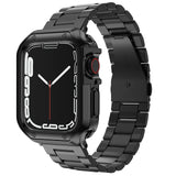 Compatible with Apple Watch Band and Case, Stainless Steel Metal Chain with TPU Cover, Smart-Watch Link Bracelet Strap, Wrist-Band for i-Watch Series 10 11, 46mm, Black