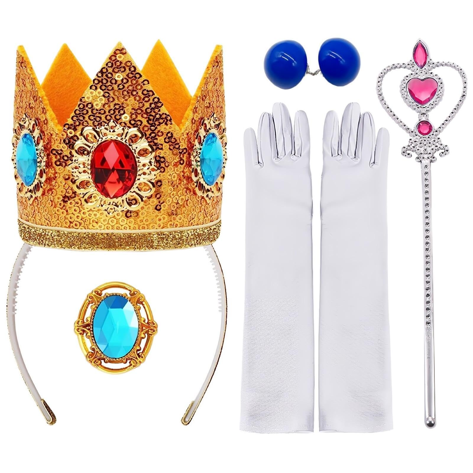 5pcs Princess Peach Crown Accessories Kit for Girl Princess Peach Costume Set Dress Up
