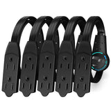Maximm Cable 1 Ft 360 Rotating Flat Plug Extension Cord/Wire, 16 AWG Multi 3 Outlet Extension Wire, 3 Prong Grounded Wire - Blac