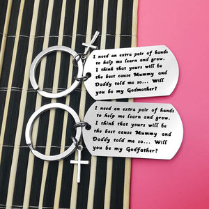 Nekoki Godparents Gifts from Godchild Will You Be My Godfather/Godmother Keychain Set Godmother Keychain Godfather Keychain Chri