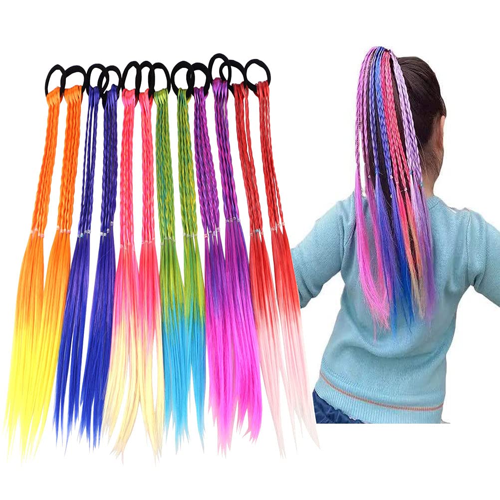 HUJIANWEN Girls Hair Extensions Accessories -Colorful Wigs Beauty Hair Bands Headwear Kids Twist Braid Rope Ponytail Hair Orname