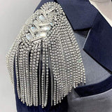 2pcs Rhinestone Tassel Shoulder Epaulet Spike Chain Shoulder Badge Brooch Pins for Man Woman
