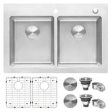 Ruvati 33 x 22 inch Topmount Kitchen Sink - 50/50 Double Bowl Kitchen Sink, 16 Gauge T-304 Stainless Steel Kitchen Sink, Drop-in