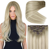 Ve Sunny Human Hair Clip in Extensions, Balayage Blonde Clip in Hair Extensions, Clip on Hair Extensions for Women Blonde Extens