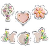 Yaocom 6 Pcs Cookie Cutters Set Stainless Steel Flower Heart Shaped Mom Letter Cookie Cutters Biscuit Fondant Mold Baking Tool M
