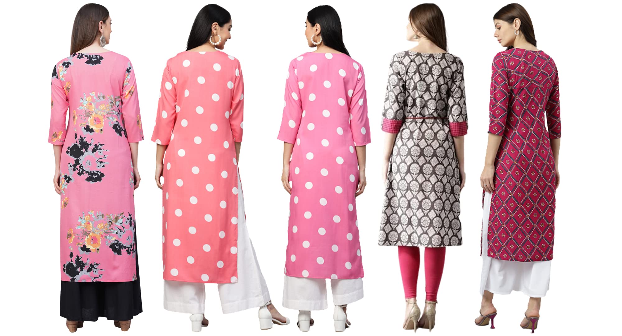 Anni Designer Women'S Crepe Straight Printed Kurta Pack Of 5 (Crepe-Combo-Nw_002_Xxl_Multicolor_Xx-Large),Multicolour,2XL,Crepe,Regular,Kurta