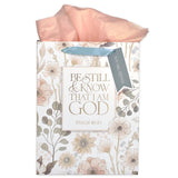 Christian Art Gifts Large Portrait Inspirational Scripture Gift Bag, Tag & Wrapping Tissue Paper Set for Women: Be Still Bible V