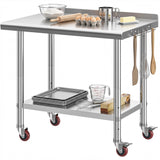 DWVO 36x24in Stainless Steel Table, NSF Metal Prep Worktable with Backsplash & Wheels for Kitchen Restaurant Hotel Garage Wareho