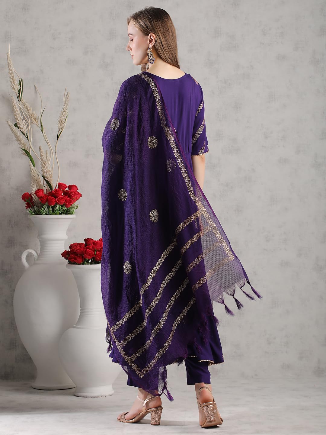 Anni Designer Women'S Rayon Blend Anarkali Printed Kurta With Pant & Dupatta (Berlin Begani-Vks05_Xxl_Begani_Xx-Large),Begani,2XL,Rayon Blend,Anarkali,