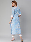 Anni Designer Women'S Cotton Blend Traditional Straight Printed Kurta With Pant Set (Aneka Blue_Xxl_Blue_Xx-Large),Blue,2XL,Cotton Blend,Regular,Pants