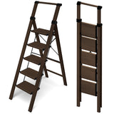 HillhutApex 5 Step Foldable Aluminum Step Ladder with Handgrip, Anti-Slip Pedal, 330lbs Capacity, Lightweight & Portable for Hom