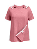 Deyeek Post Shoulder Surgery Shirts for Women Short Sleeve Tear Away Chemo Shirt Full Side Snap Dialysis Clothing Dark Pink L