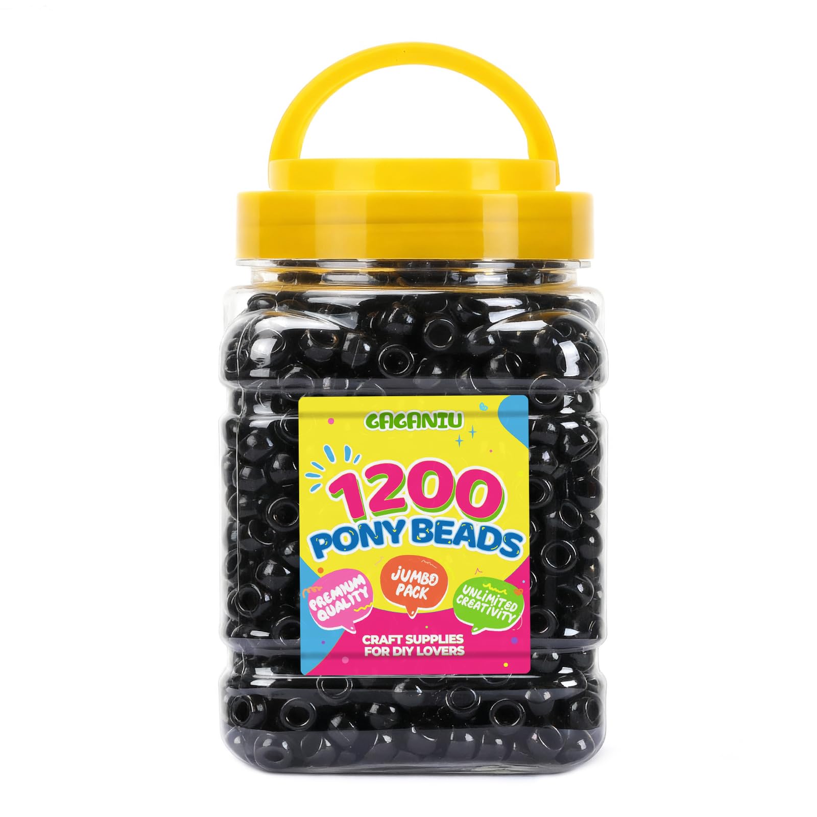 Black Pony Beads Bulk 1200 pcs Plastic Beads for Bracelet Making,Hair Braiding DIY Crafts Kandi Jewelry Key Chains and Ornaments